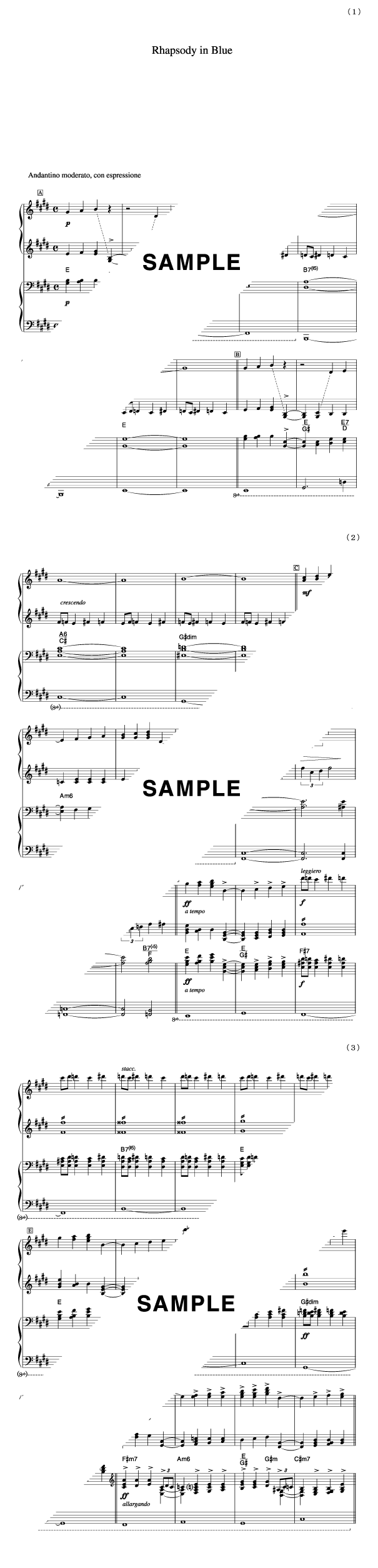 楽譜】ラプソディー・イン・ブルー（後半Ver．） George Gershwin（ジョージ・ガーシュウィン）（ピアノ・連弾譜/上級）提供:林知行  楽譜＠ELISE